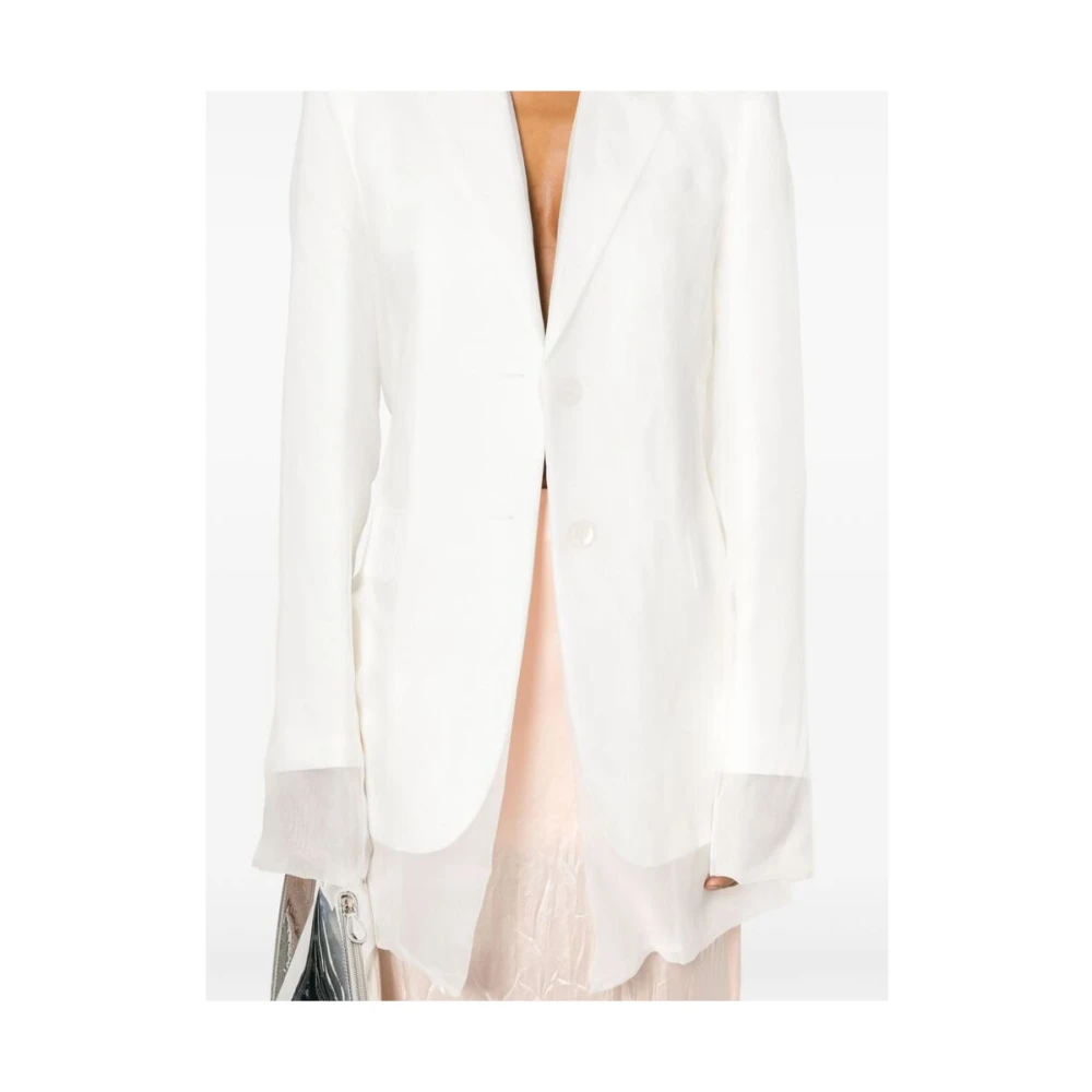 SPORTMAX Witte Zijde Laag Jas met Organza Overlay White Dames