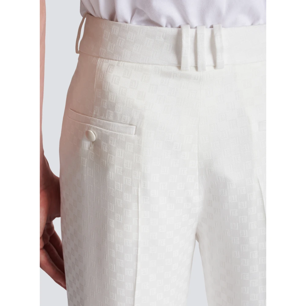 Balmain Monogram satijnen broek White Heren