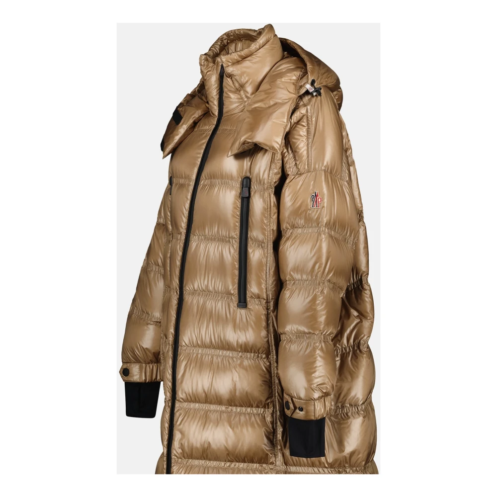 Moncler Beige Nylon Jas met Hoge Kraag Beige Dames
