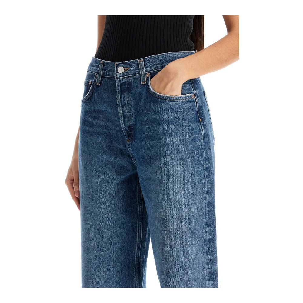 Agolde Vintage Wide Leg Distressed Denim Jeans Blue Dames