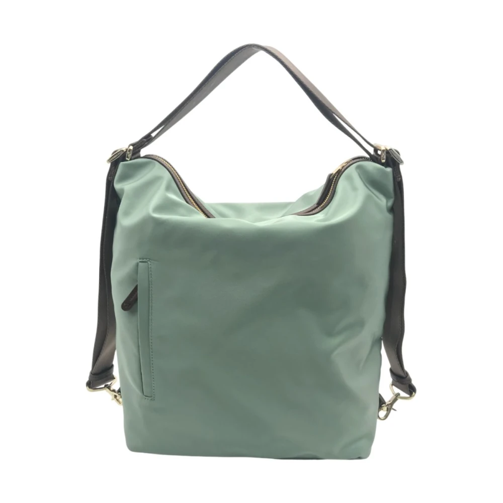 Mandarina Duck Omkeerbare Nylon Schoudertas met Eco-leren Details Green Dames
