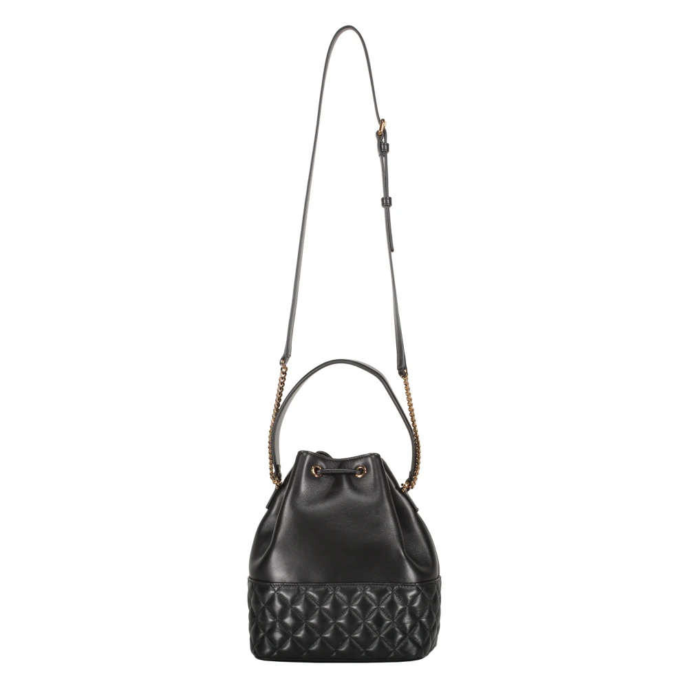 Versace Leren Bucket Bag met Trekkoordsluiting Black Dames
