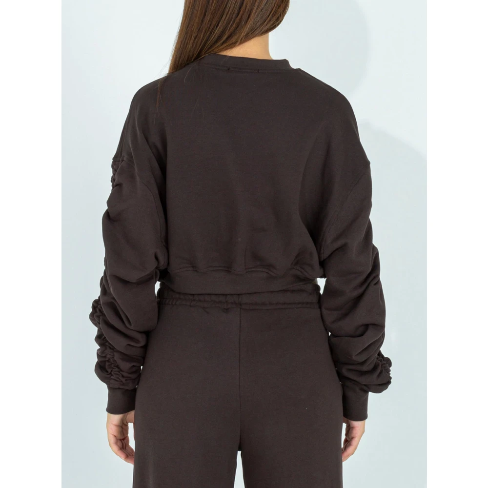 Hinnominate Trendy Casual Ruffled Sleeve Crop Sweatshirt Brown Dames