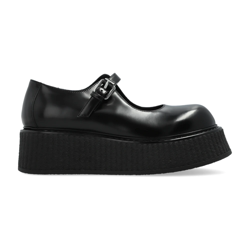 Moschino Women's Black Ballerina Shoes, 3 Uk, Platform Leather Loafers