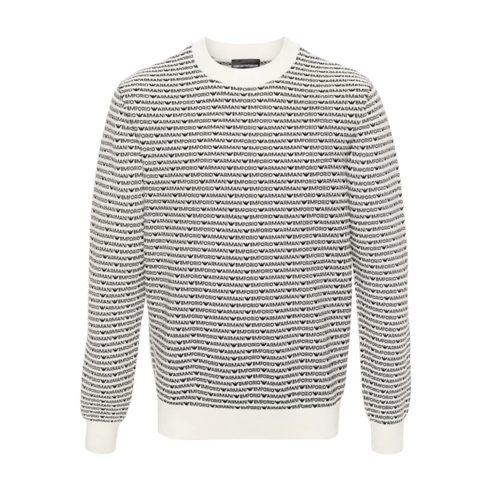 Emporio Armani Beige Sweaters met Intarsia-Gebreid Logo Multicolor Heren