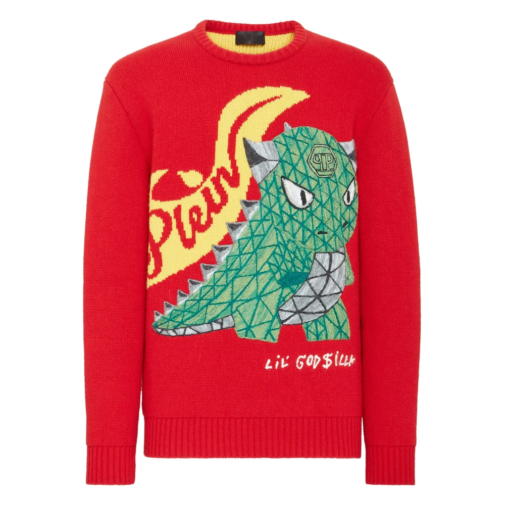Philipp Plein Homme Rouge - Pull Ras Du Cou En Laine Mérinos - Pulls - Taille: L