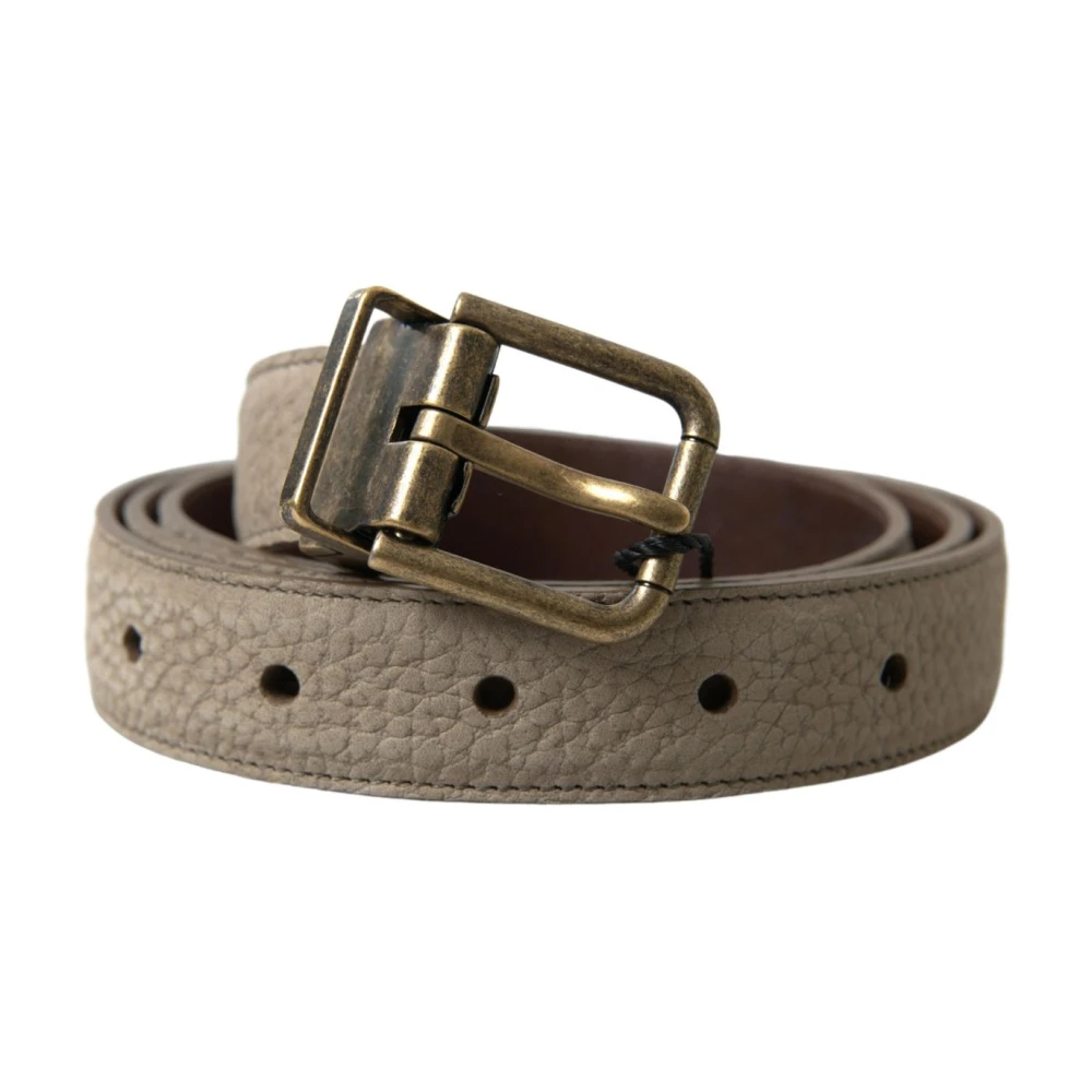 Dolce & Gabbana Elegante Beige Leren Riem met Metalen Gesp Beige Heren