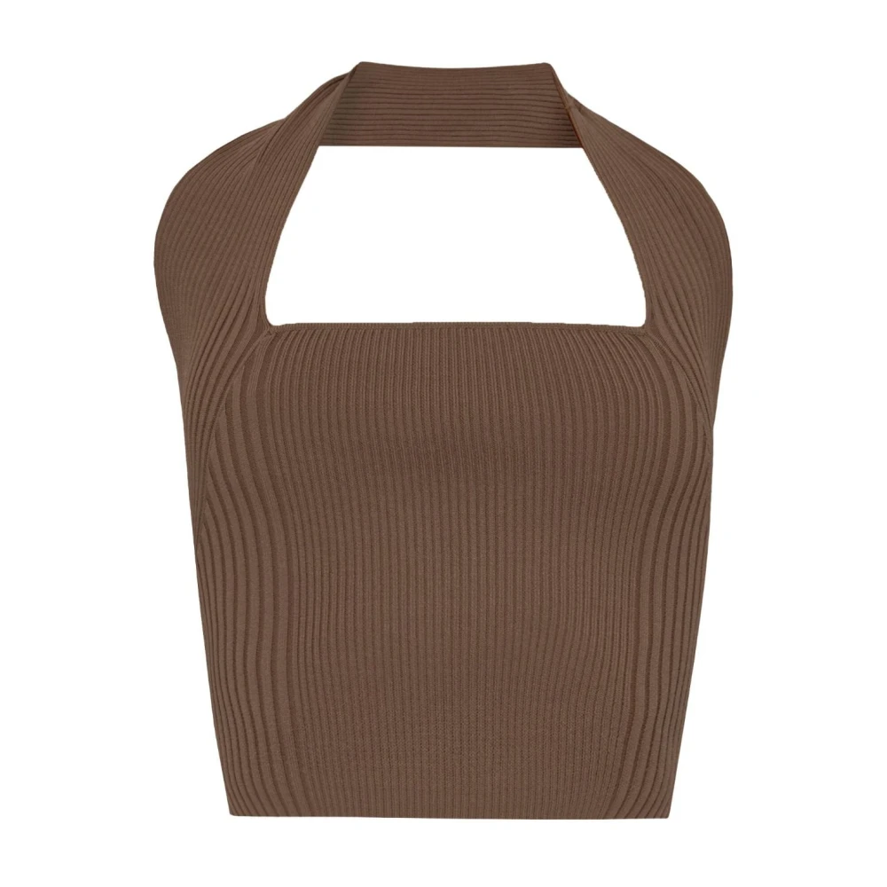 By Malene Birger Rib Haltertop met Open Rug By Herenne Birger Brown Dames