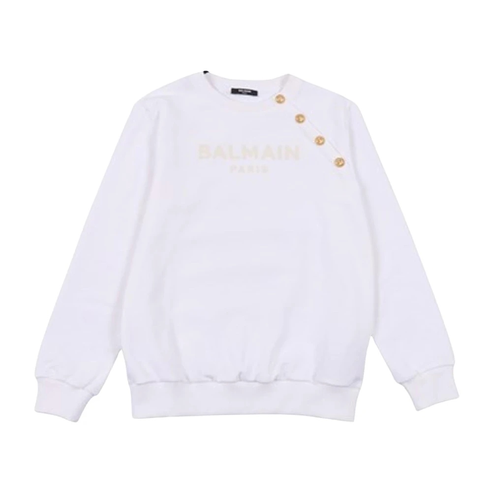 Balmain Unisex Kids White Felpa Con Logo Girocollo Bottoni - Kids Sweatshirts - 14 Y - Kids