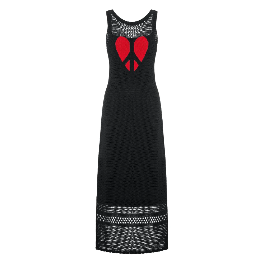 Moschino Stickad Klänning med Perforerat Peace & Love Broderi Black, Dam