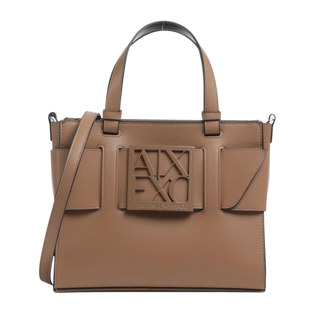 Armani Exchange Medium Tote Bag With Contrasting Detail - Female - Shopping Bags - Beige - One Size - Bags