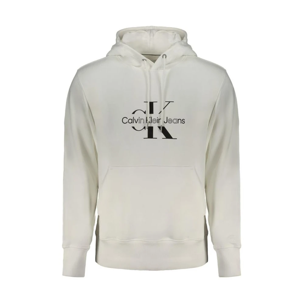 Calvin Klein Men's White Hoodies, 2XL, Monogram Hoodie With Unique Print
