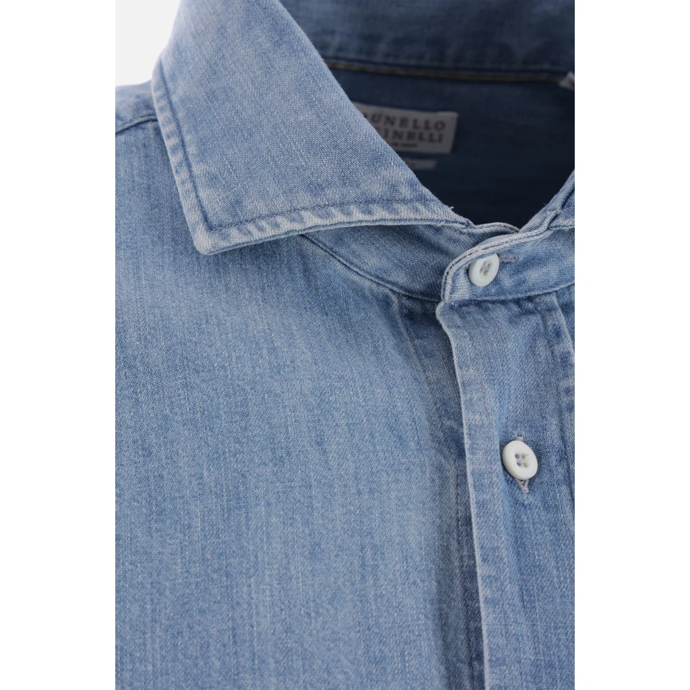 BRUNELLO CUCINELLI Denim Chambray Button-Up Overhemd Blue Heren