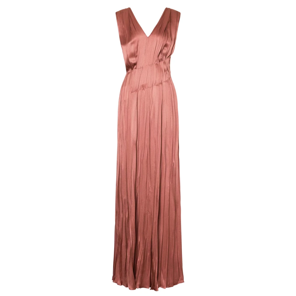 Alberta Ferretti Rosa Satin Plisserad Lång Klänning Pink, Dam