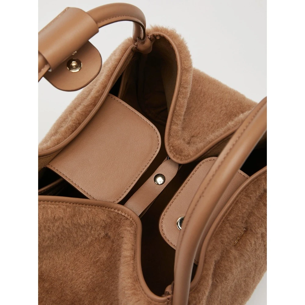 Max Mara Luxe Teddy Tas met Leren Details Brown Dames