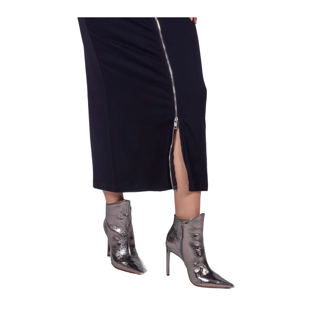 Msgm Zwarte Gerimpelde Zijrits Maxi Jurk Black Dames
