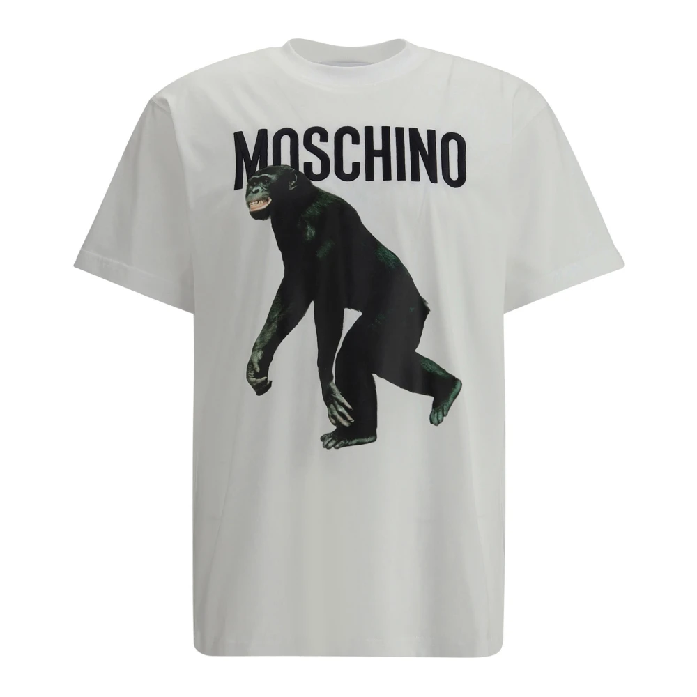 Moschino Gestreept Logo T-shirt White Heren