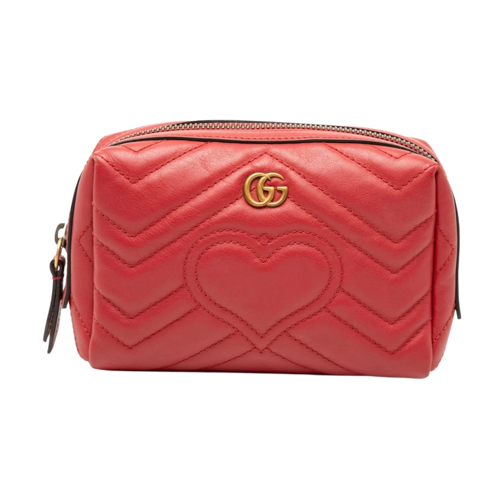 Gucci Vintage Women's Red Pre-Owned Cosmetic Case With Zip Closure