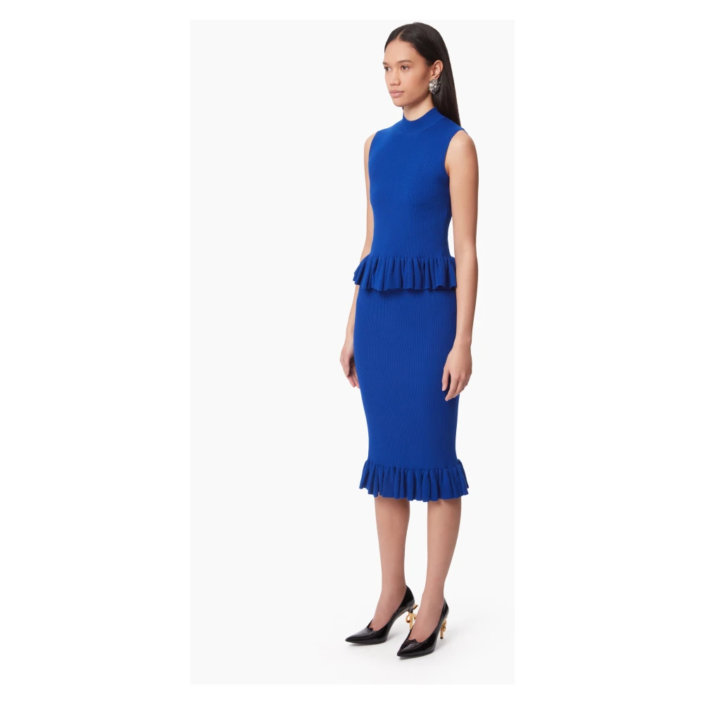 Nina Ricci Blauwe Gerimpelde Peplum Midi Rok Blue Dames
