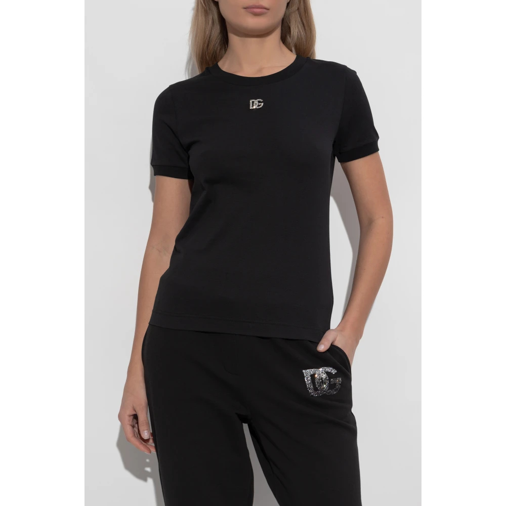 Dolce & Gabbana T-shirt met glinsterend logo Black Dames