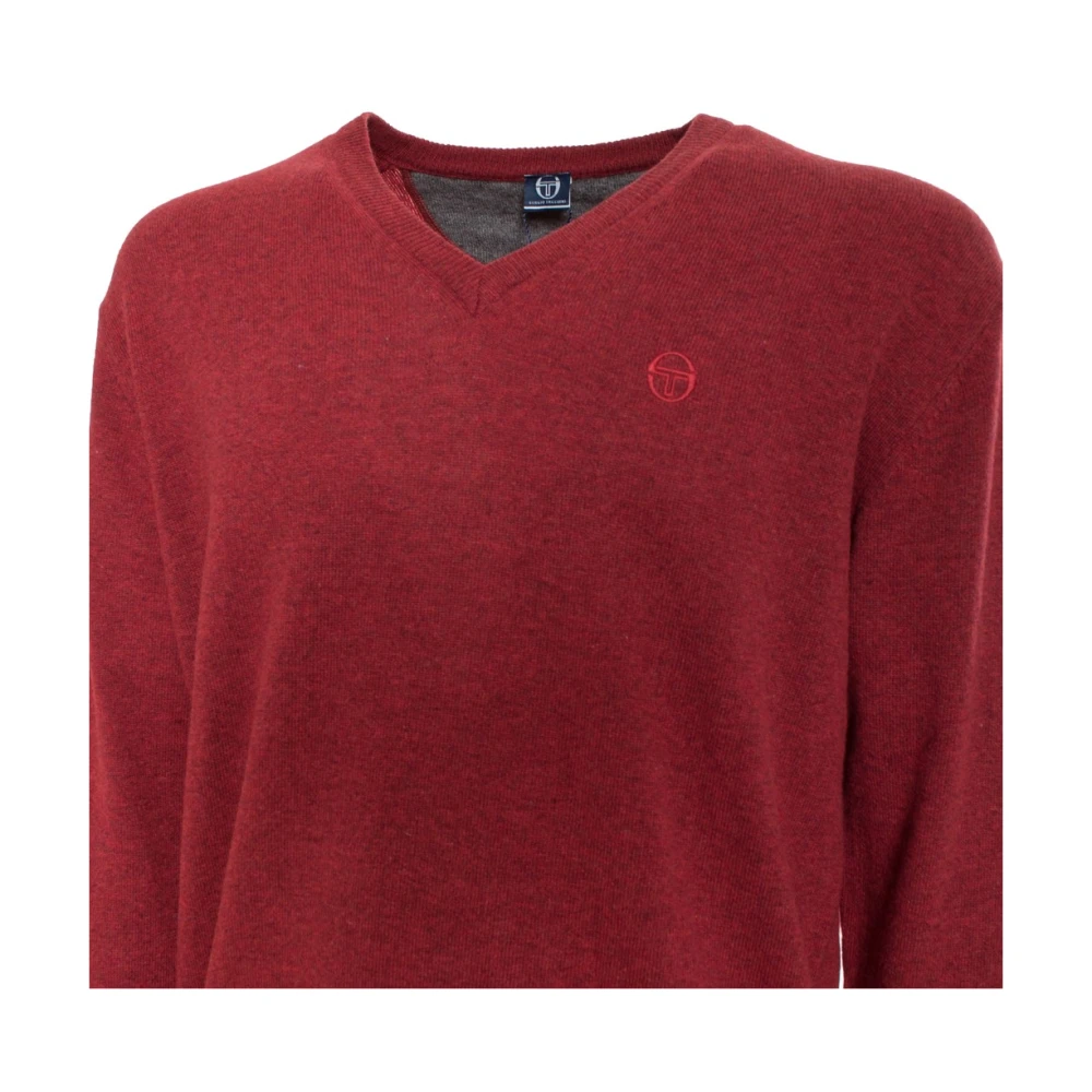 Sergio Tacchini Wollen trui met V-hals geribbelde boorden en zichtbaar logo Red Heren