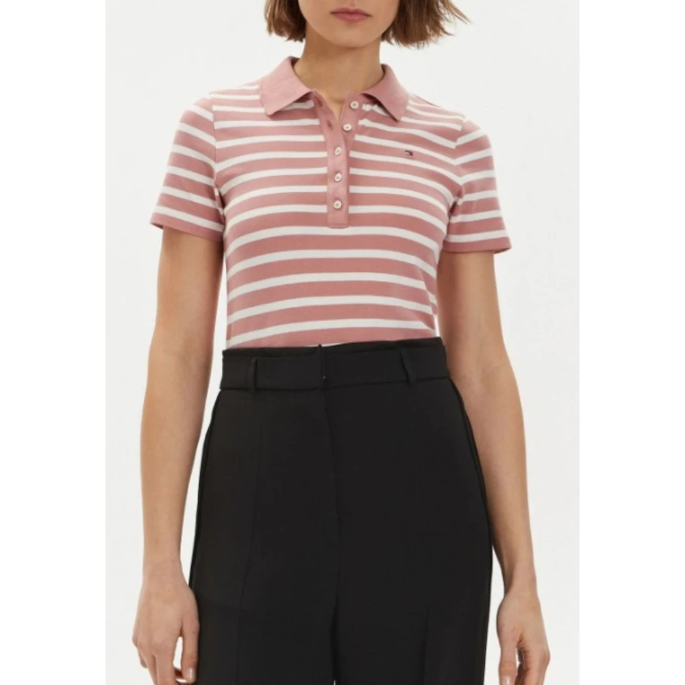 Tommy Hilfiger Gestreepte Slim Polo voor Vrouwen Pink Dames
