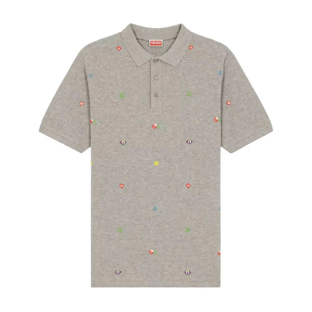 Kenzo Pixel Pikétröja Grå Retro Stil Gray, Herr