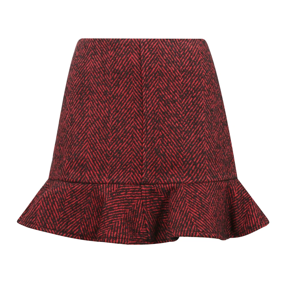 Ganni Wollen Herringbone Mini Rok Brown Dames