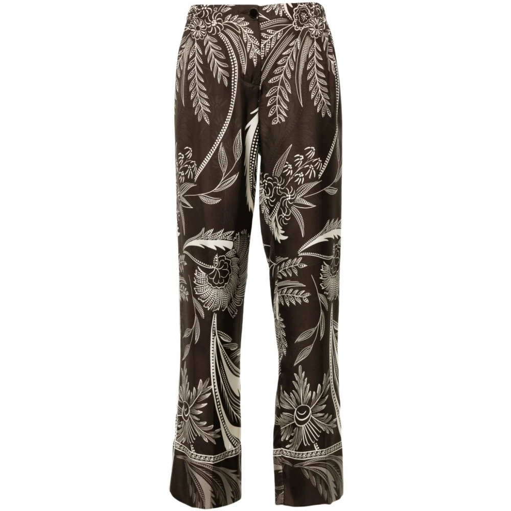 F.r.s For Restless Sleepers Zijden Broek met Botanische Print Brown Dames