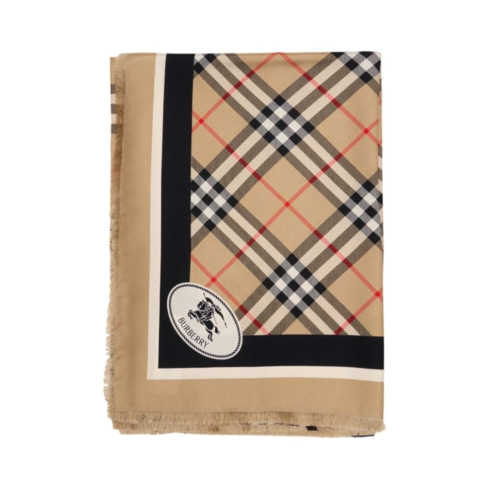 Burberry Women's Beige Silk Scarves, One Size, Medium Check Scarf