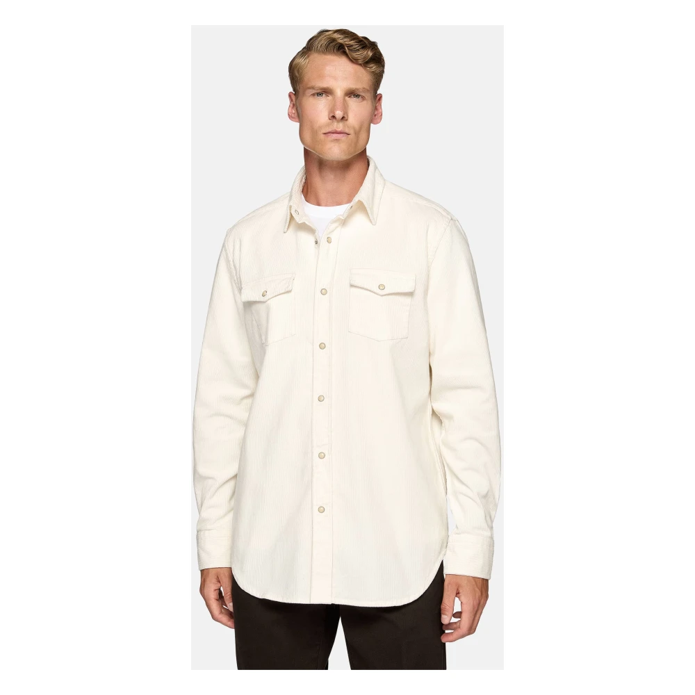 Boggi Milano Regular Fit Blauw Fluwelen Overhemd Beige Heren