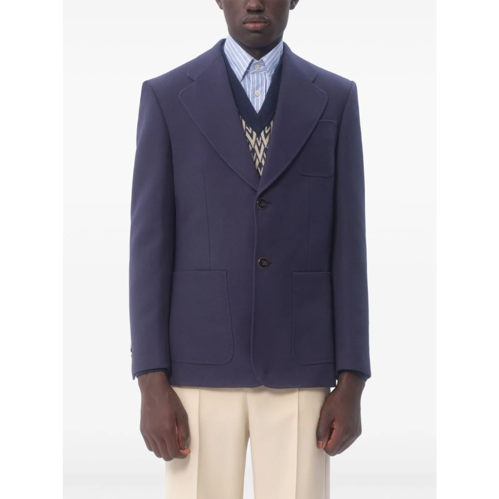 Valentino Garavani Blauw Single-Breasted Jas Blue Heren