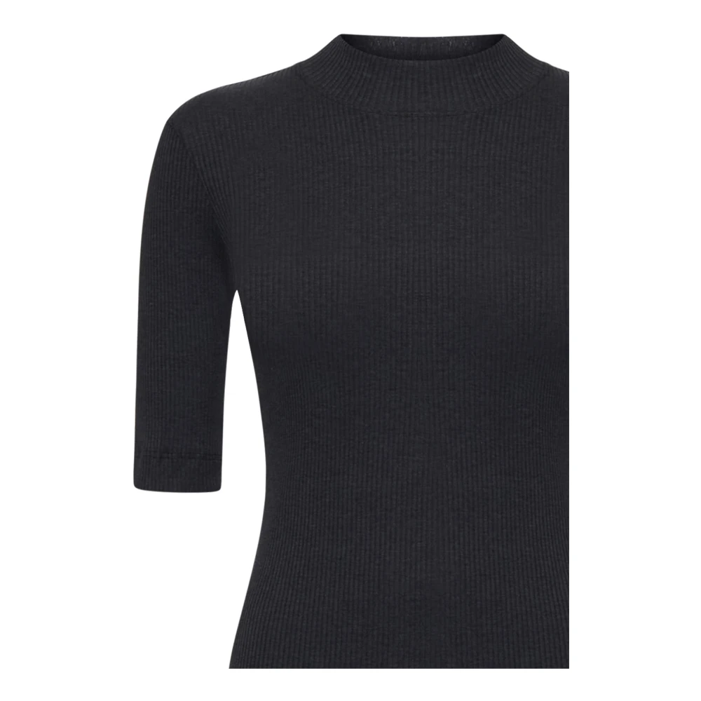 BRUNELLO CUCINELLI Grijze Geribbelde Katoenen Mock Neck T-shirt Gray Dames
