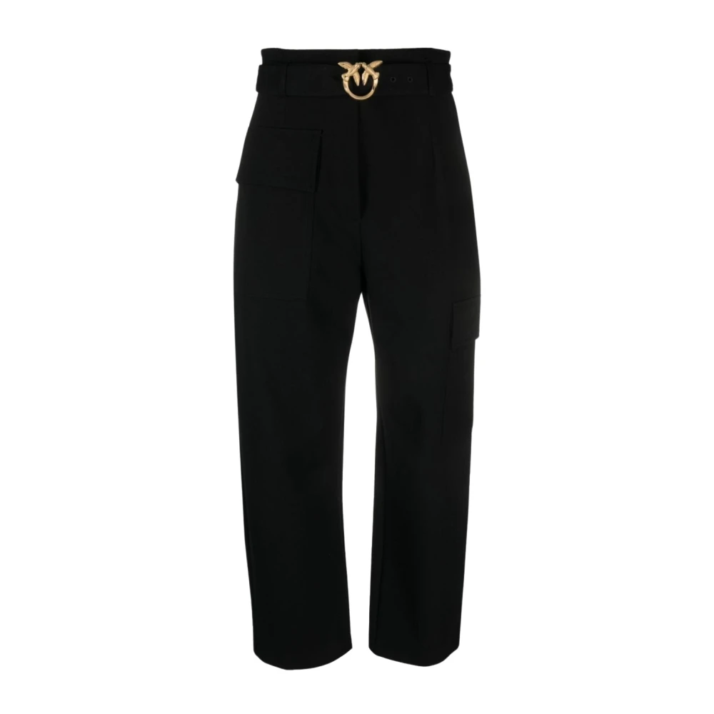 Pinko Women's Black Cropped Trousers, Xs, Love Birds-Buckle Cargo Trousers