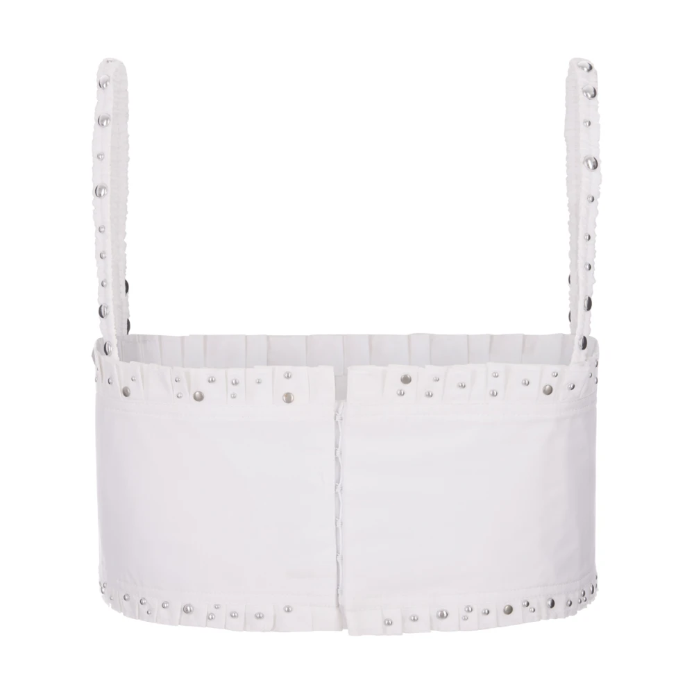 Paco Rabanne Witte Geplooide Crop Top met Studs White Dames