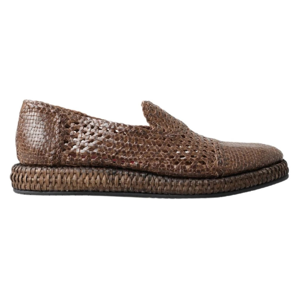 Dolce & Gabbana Men's Brown Loafers, 7 Uk, Elegant Leather Slipper In