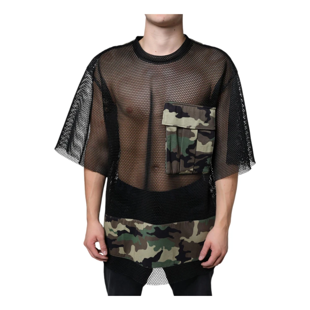 Dolce & Gabbana , T-Shirts, Male, Black, Xl, Black Camo Mesh T-Shirt