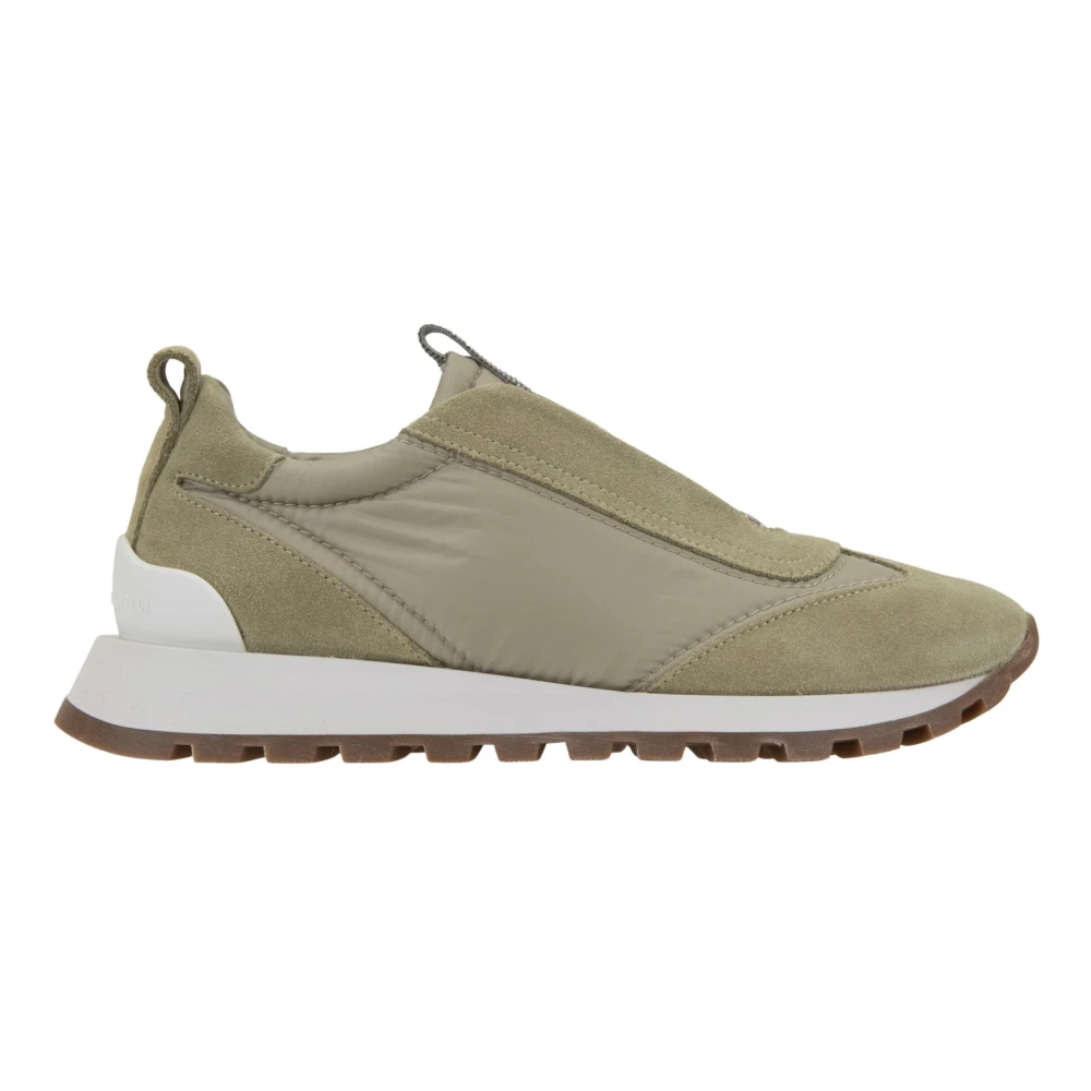 Brunello Cucinelli Suède en stoffen vetersneakers Dames Schoenen Groen
