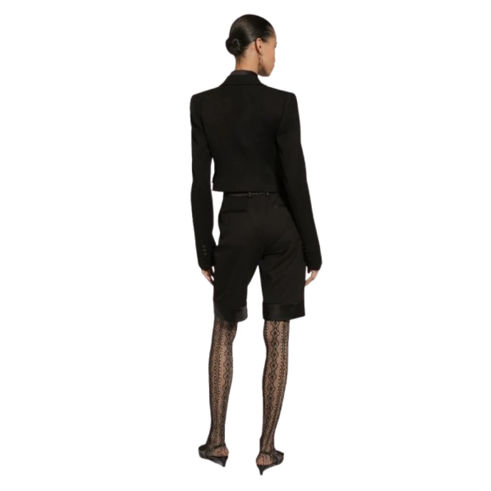 Dolce & Gabbana Gabardine Cropped Blazer Jas Peak Revers Black Dames