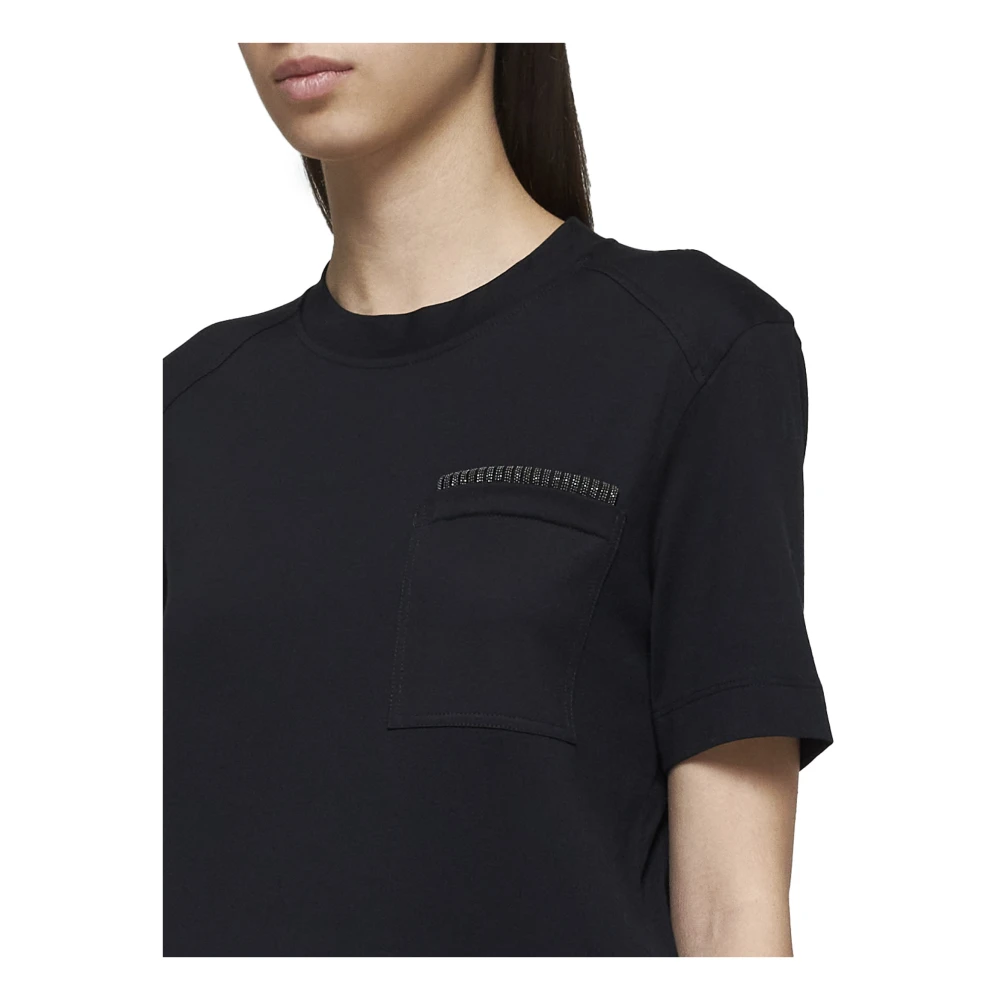 BRUNELLO CUCINELLI Zwarte Katoenen T-shirt met Monile Versiering Black Dames