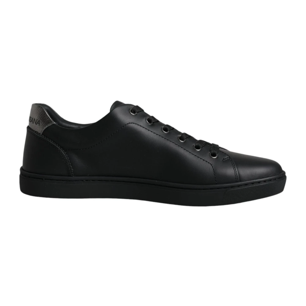 Dolce & Gabbana Men's Black Studded Leather Sneakers With Lace-Up Closure