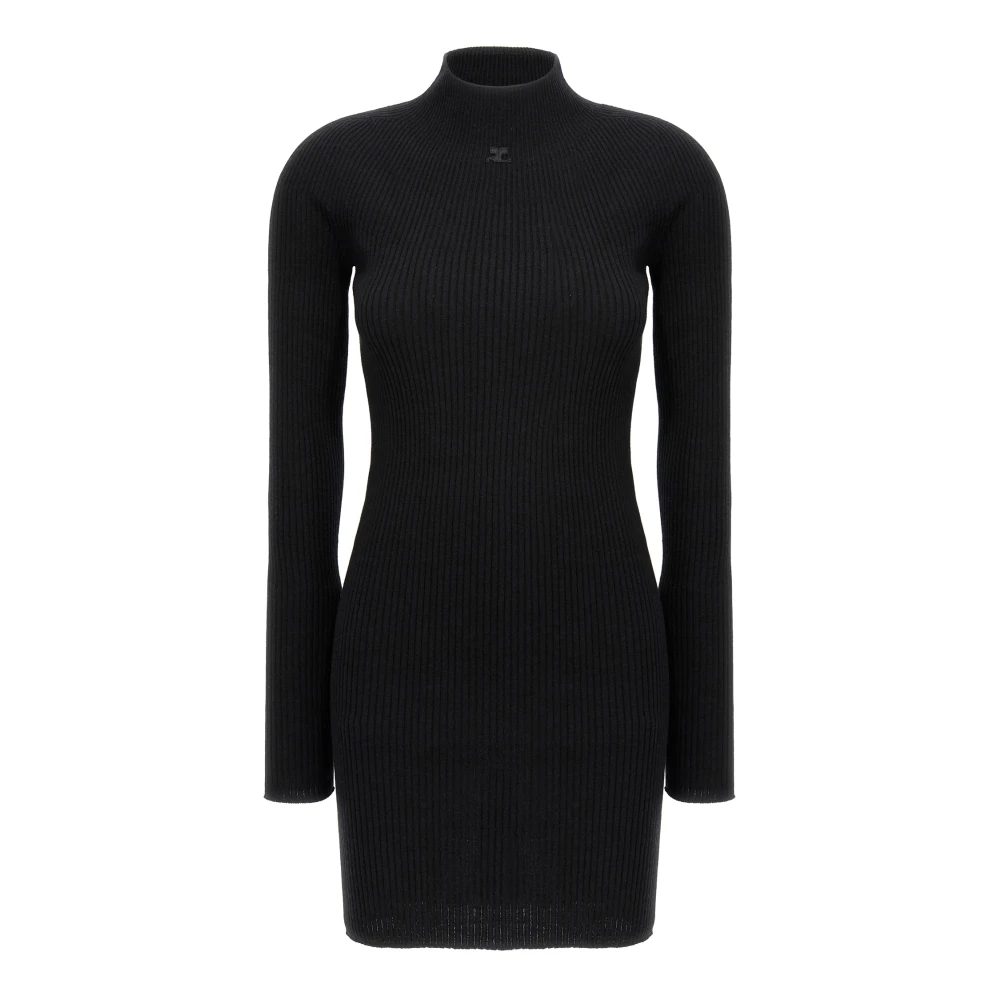 Courrèges Women's Black Knitted Dresses, Xs, Cotton Mini Dress