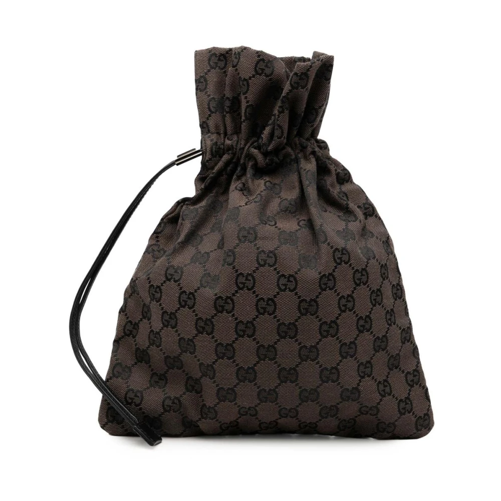Gucci Vintage Women's Brown Pre-Owned Gg Supreme Monogram Drawstring Pouch