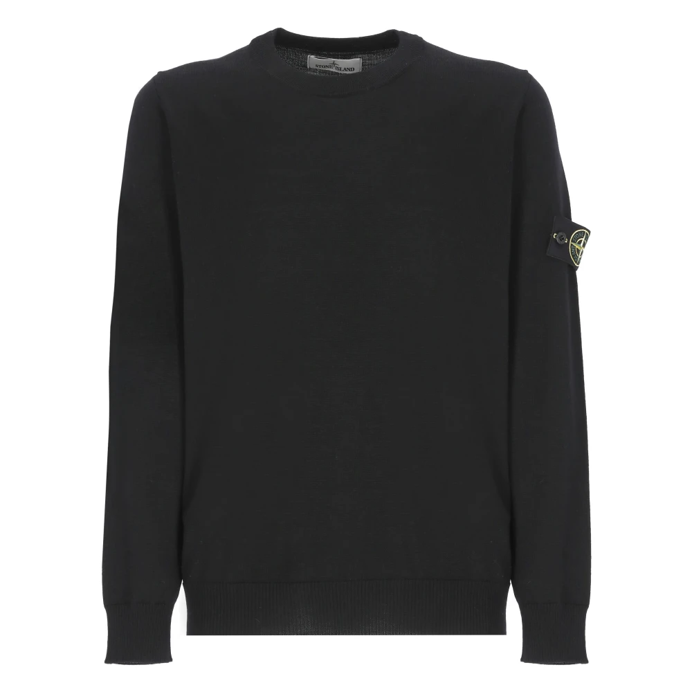 Sort Crewneck Sweater med Logo Patch