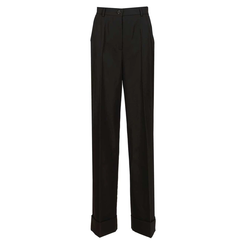 Dolce & Gabbana Black Wool Gabardine Trousers - Female - Wide Trousers - L - Trousers