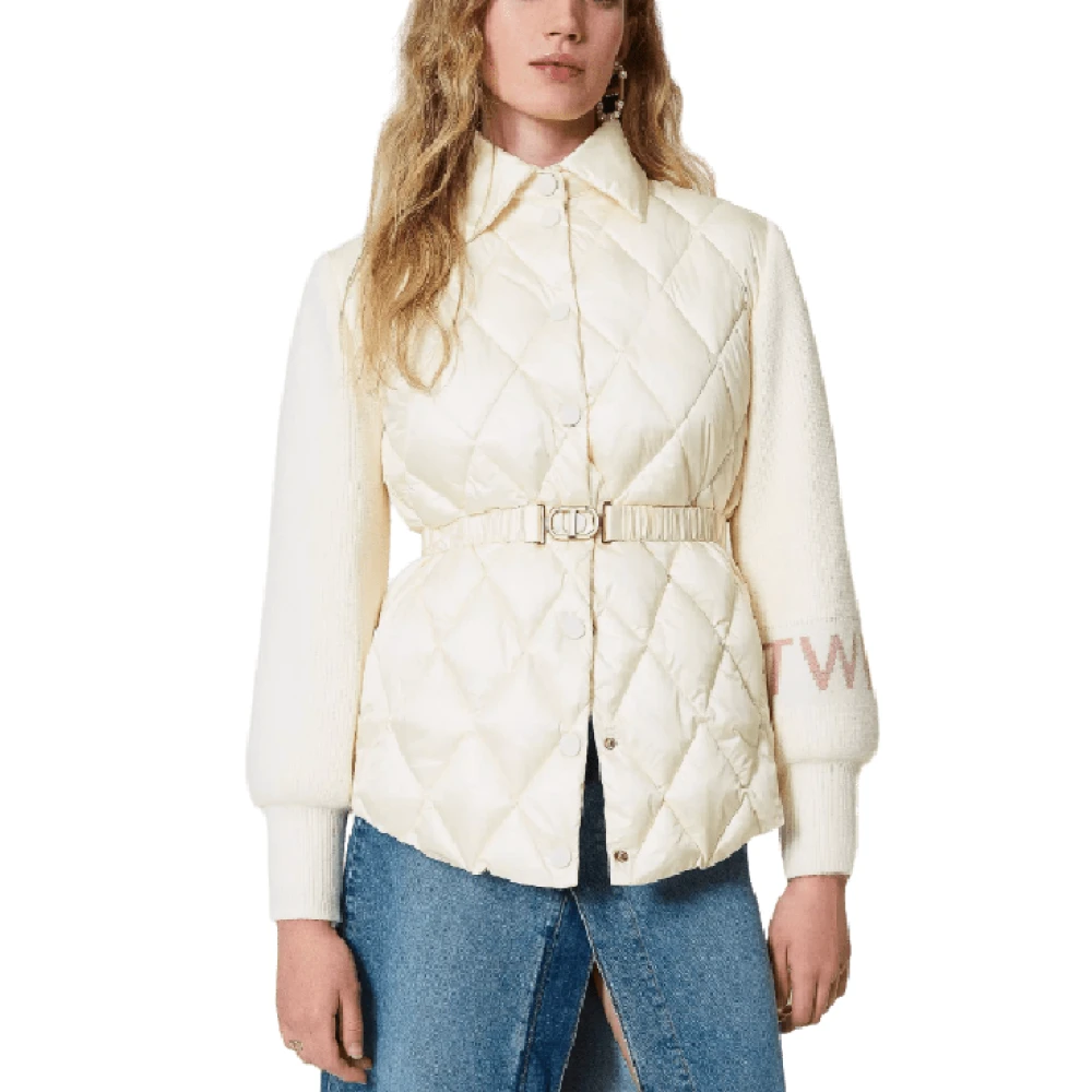 Twinset Witte Gewatteerde Jas Rechte Lijn White Dames
