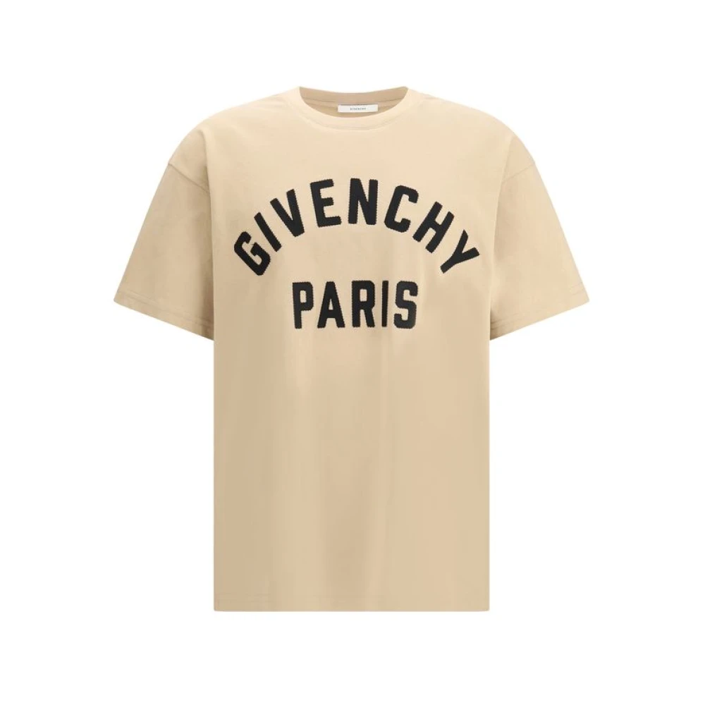 Givenchy Men's Beige Embroidered Logo T-Shirt