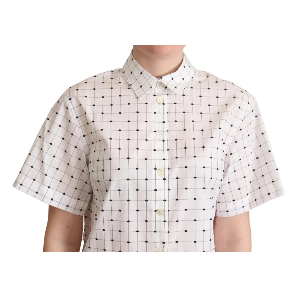 Dolce & Gabbana Monochrome Polka Dot Polo Shirt White Dames