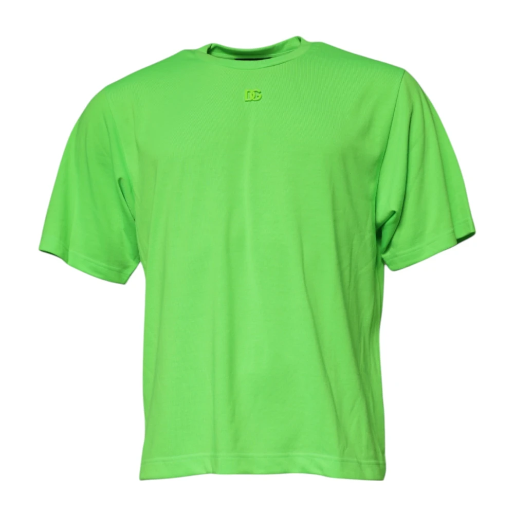 Dolce & Gabbana Men's Green Embossed Logo Crew Neck T-Shirt - T-Shirts - M- Tops