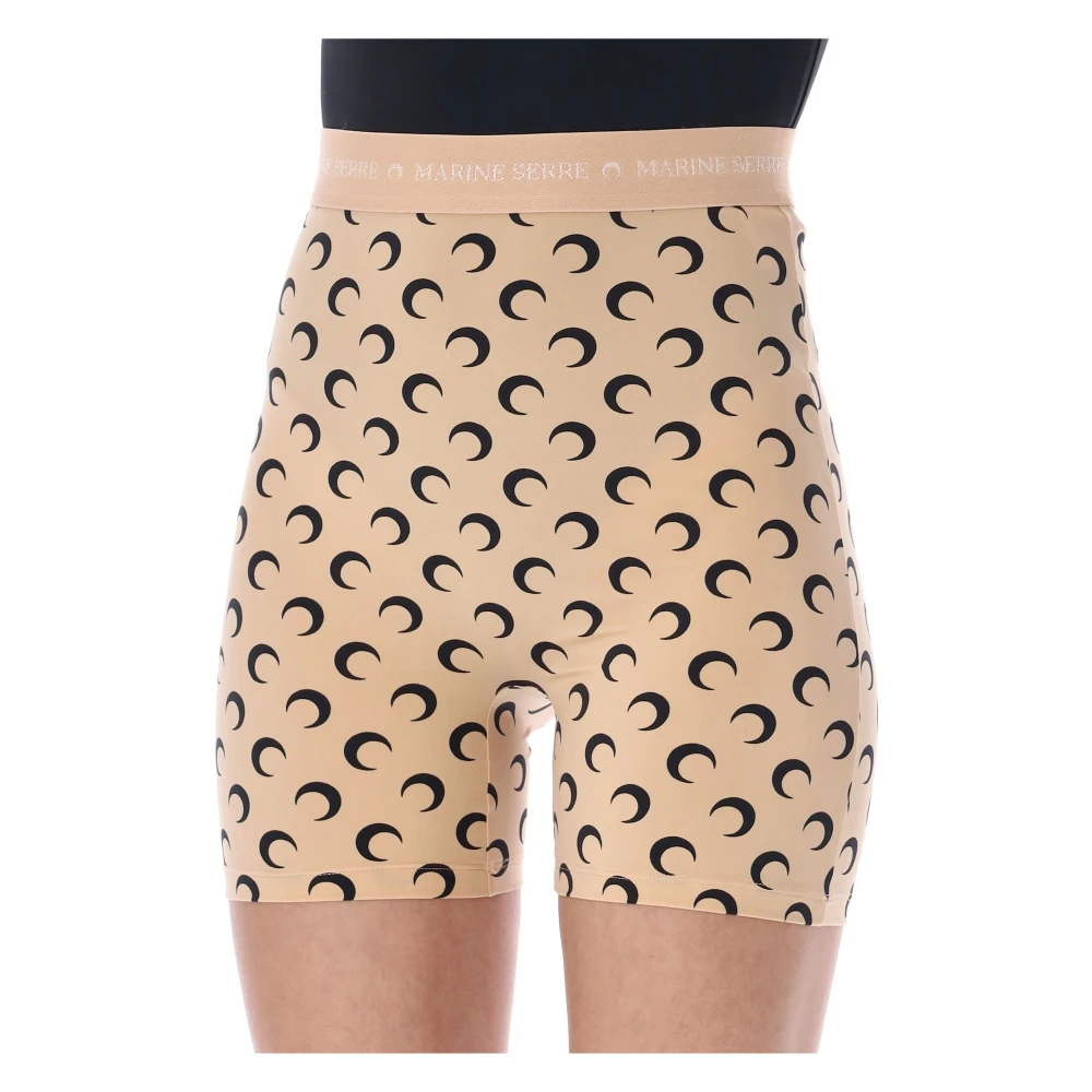 Marine Serre Maan Yoga Shorts Tan Hoge Taille Multicolor Dames